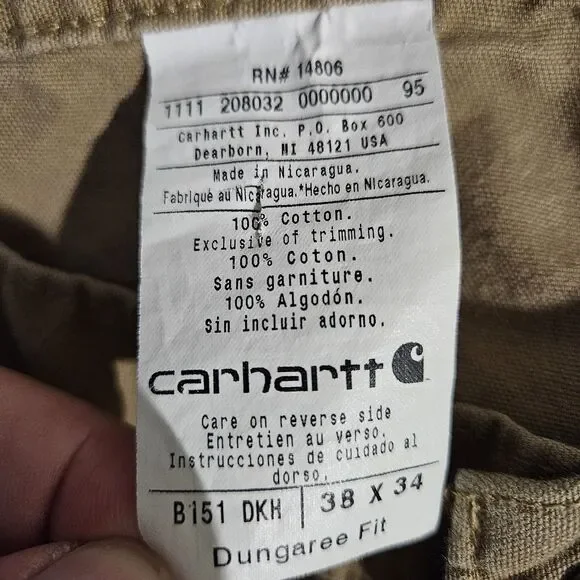 Carhartt Pants Mens 38x34 Brown Dungaree Fit Carpenter Workwear Cotton B151 - Picture 7 of 7